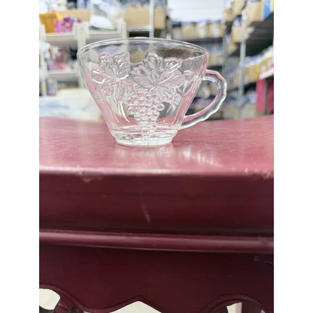 Grape & Vine Punch Bowl Replacement Cups Vintage Anchor Hocking Clear Glass‎